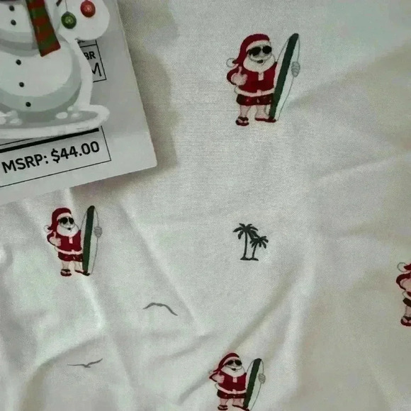 NWT Christmas santa beach surfing palm trees white button up shirt Men Sz M - Picture 7 of 7